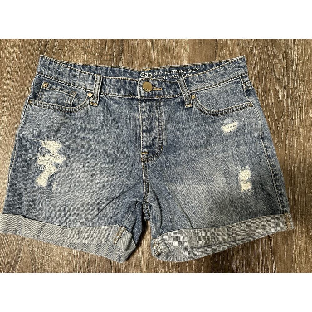 GAP Distressed Light Blue Denim Boyfriend Shorts